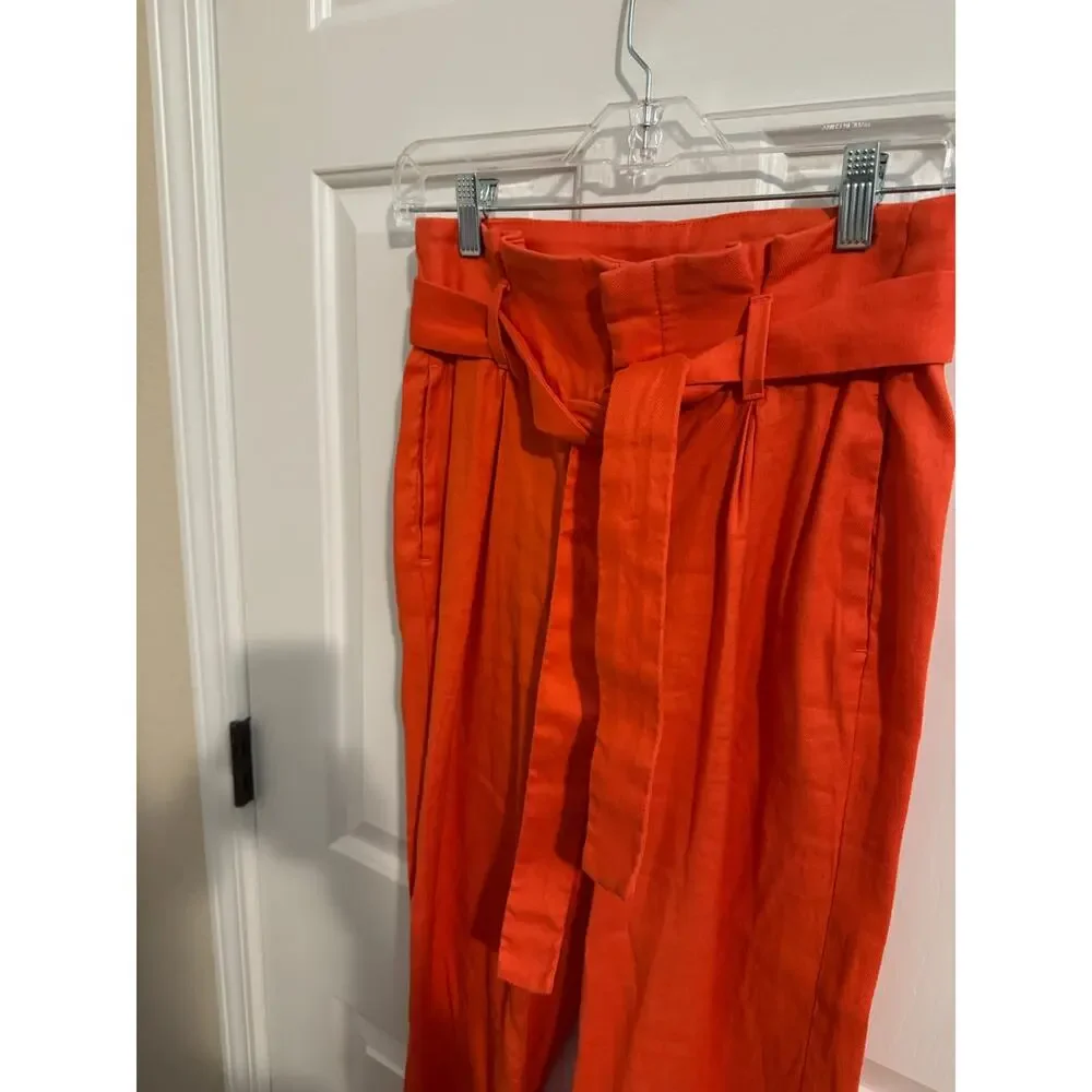 Banana Republic High Waist Paper bag Wide Leg Linen Cotton Pants Orange Size 0